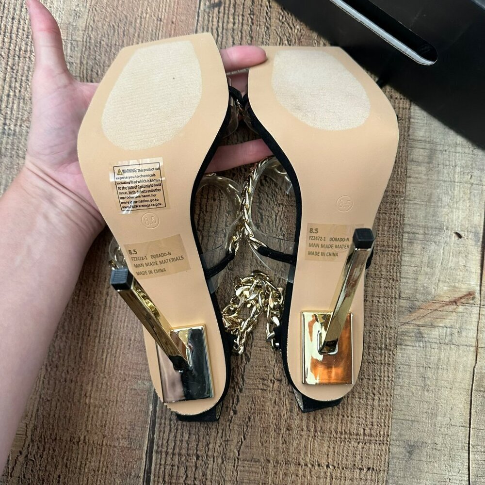 Fashion Nova Link Up With Me Heeled Sandal Dorado Black Size 8.5 - Picture 8 of 9